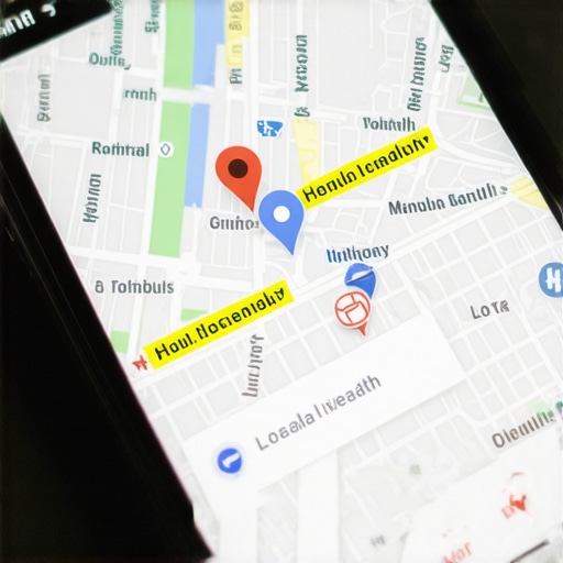 A smartphone showing a business map listing with highlighted errors for a local SEO audit.
