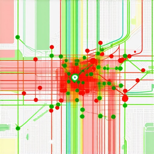 A software interface displaying a geographic heatmap of Google Maps search rankings.