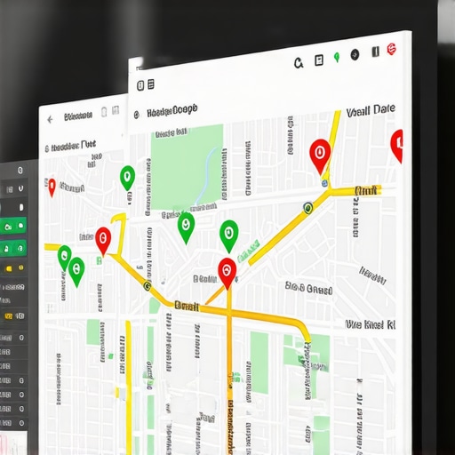 A digital grid overlay on a city map showing ranking positions for a local business.