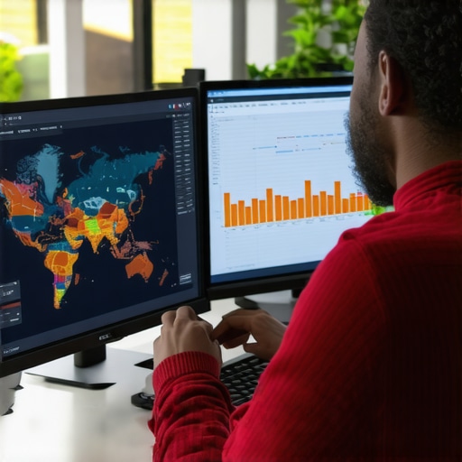 Monitoring Local Ranking Heat Maps A person analyzing a geographic ranking grid showing business visibility across a city map.