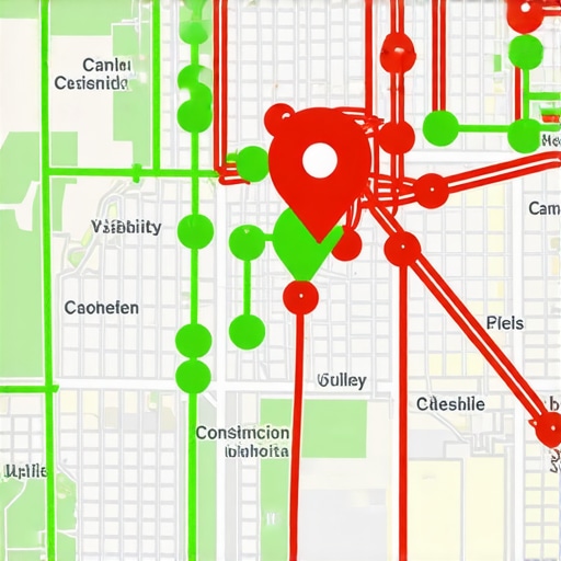 A visualization of local search rankings across a geographical area using a grid tracking tool.