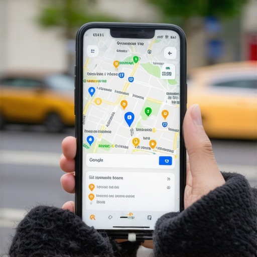 A smartphone showing a successful local map pack ranking on a city street.
