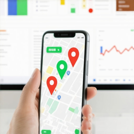 Monitoring local map ranking health on mobile and desktop A business owner checking their local map pack rankings and SEO health metrics on a smartphone.