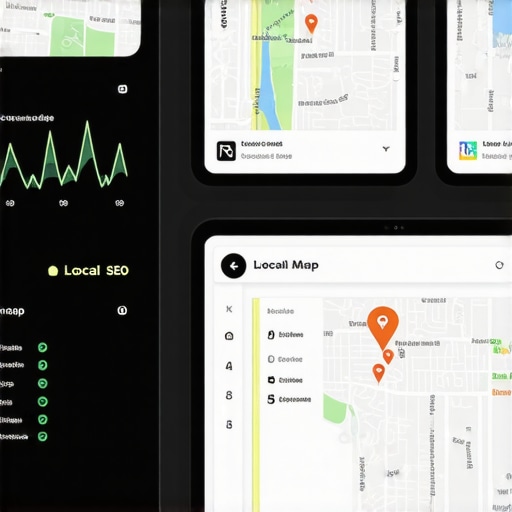 Optimized Google Business Profile Analytics Dashboard A digital screen showing high map health scores and top 3 rankings for a local business profile.