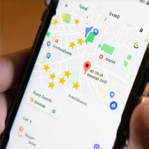 A smartphone showing a perfectly optimized local business listing on Google Maps with high engagement signals.