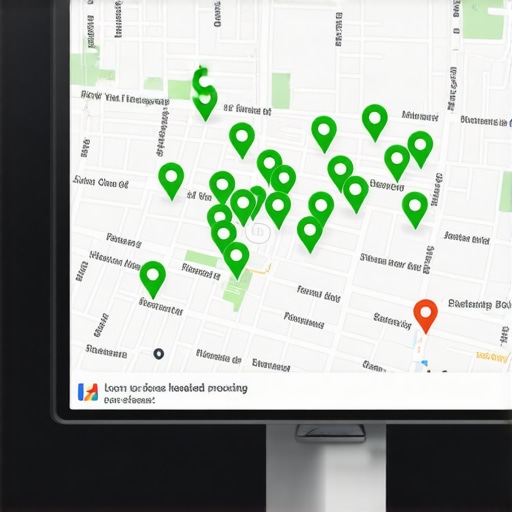 Optimized Google Maps Proximity Dashboard A visual representation of high-ranking local search pins on a city map showing focused service area optimization.