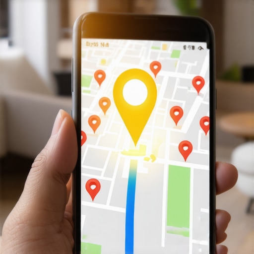 Optimized Map Listing Visibility A smartphone showing a highly visible and optimized business listing on a map interface