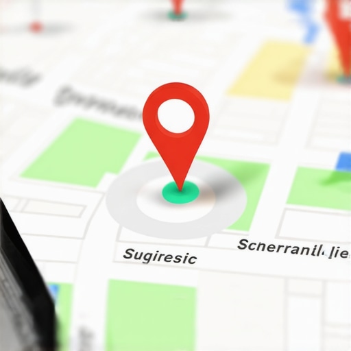 A smartphone screen showing a local map with a highlighted green pin indicating a successful local SEO strategy.