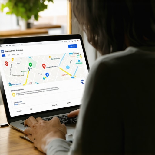 Optimizing a local business profile for better map rankings A person managing a Google Business Profile on a laptop to improve local map visibility.