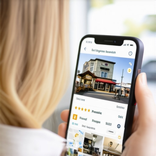Optimizing a local business profile on Google Maps for better visibility Smartphone displaying a highly optimized Google Maps business listing with reviews and photos.
