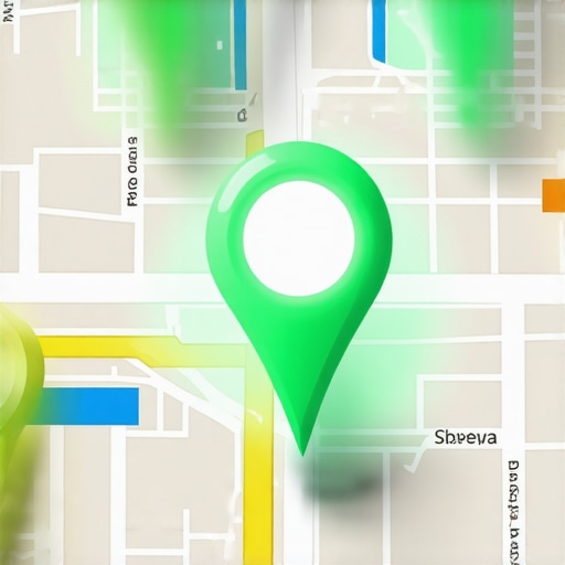 A digital map highlighting a business with an expanded service area and high map health.