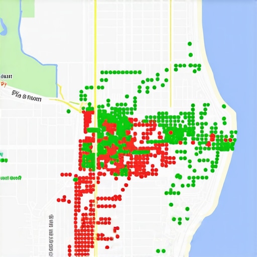 A heat map showing how Google Maps rankings decrease as the searcher moves further away from the business location