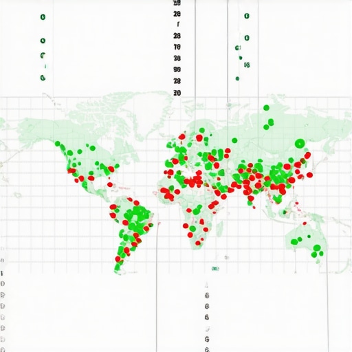 A visualization of local SEO map rankings across a specific geographic area with performance indicators.