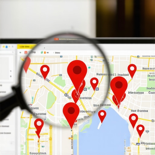 Technical Map Health Audit A magnifying glass inspecting local map errors on a screen.