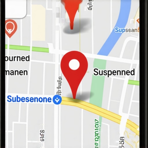 The Risk of Incorrect Maps SEO Tactics Google Maps suspension warning on a smartphone screen showing a local map