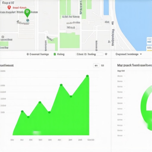 A digital dashboard displaying local SEO metrics and map ranking improvements.