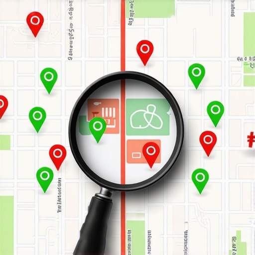 A local SEO ranking grid showing green and red pins across a city map to measure visibility.