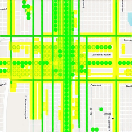 A geo-grid map showing local ranking positions for a business listing across different city blocks.