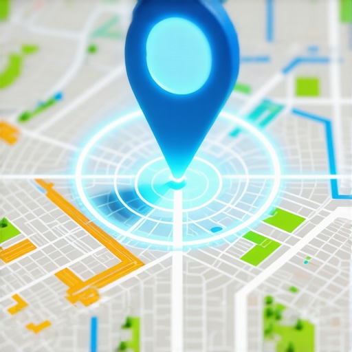 A 3D map showing a business location pin with expanding circular waves illustrating increased local search visibility.